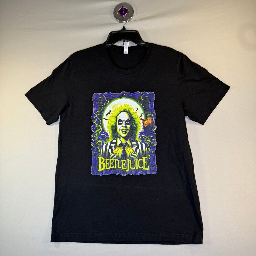 Beetlejuice Beetlejuice Beetlejuice Size L Black Cotton T-Shirt Graphic Logo VNT